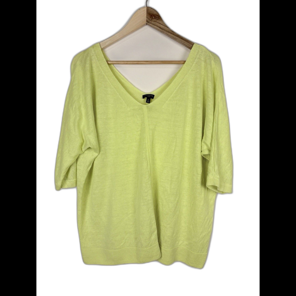 Talbots V-Neck Linen Knit Pullover Sweater Short Sleeve Yellow Womens Plus 1X